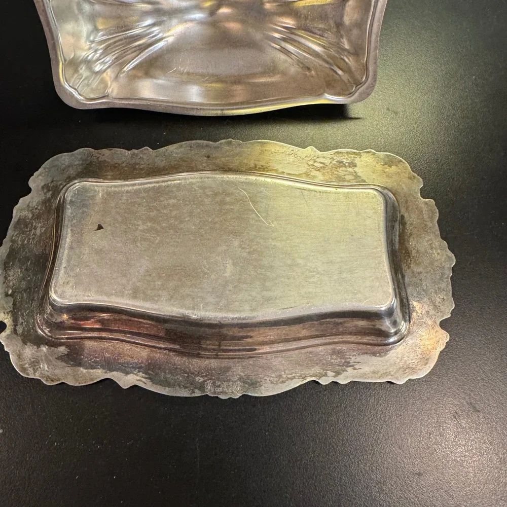 Butter Dish Silver Ornate Scroll Victorian Silver Plate Tray & Lid